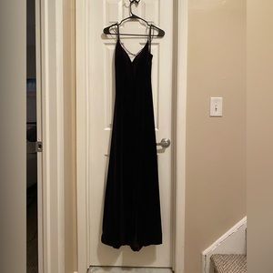 Velour long dress, deep purple, thigh high slit, cross on back